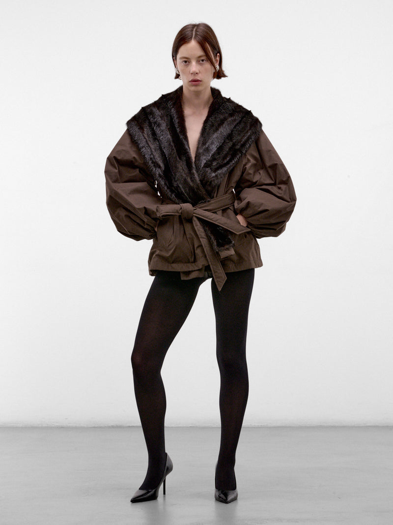 Brown Belted Fur Collar Jacket (JACKET-09-BROWN)
