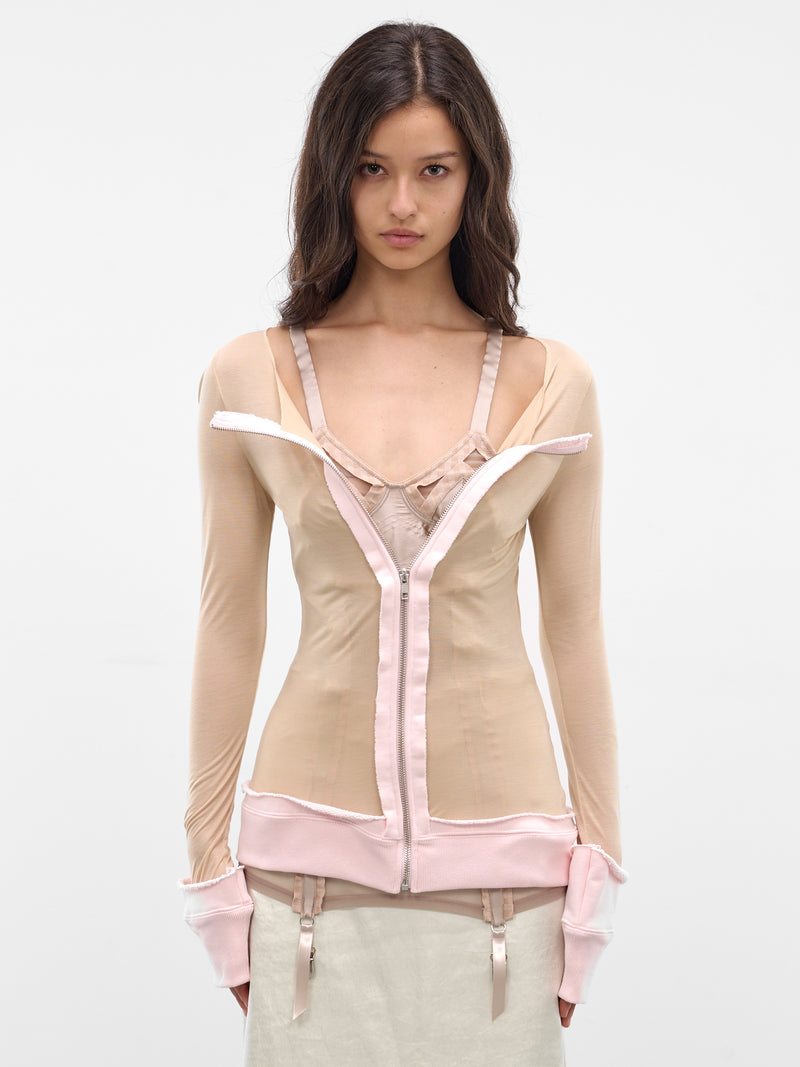 Beige Jean Elongated Zip Cardigan (JEAN-BEIGE)