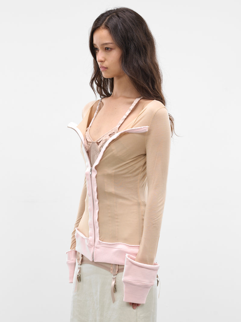 Beige Jean Elongated Zip Cardigan (JEAN-BEIGE)