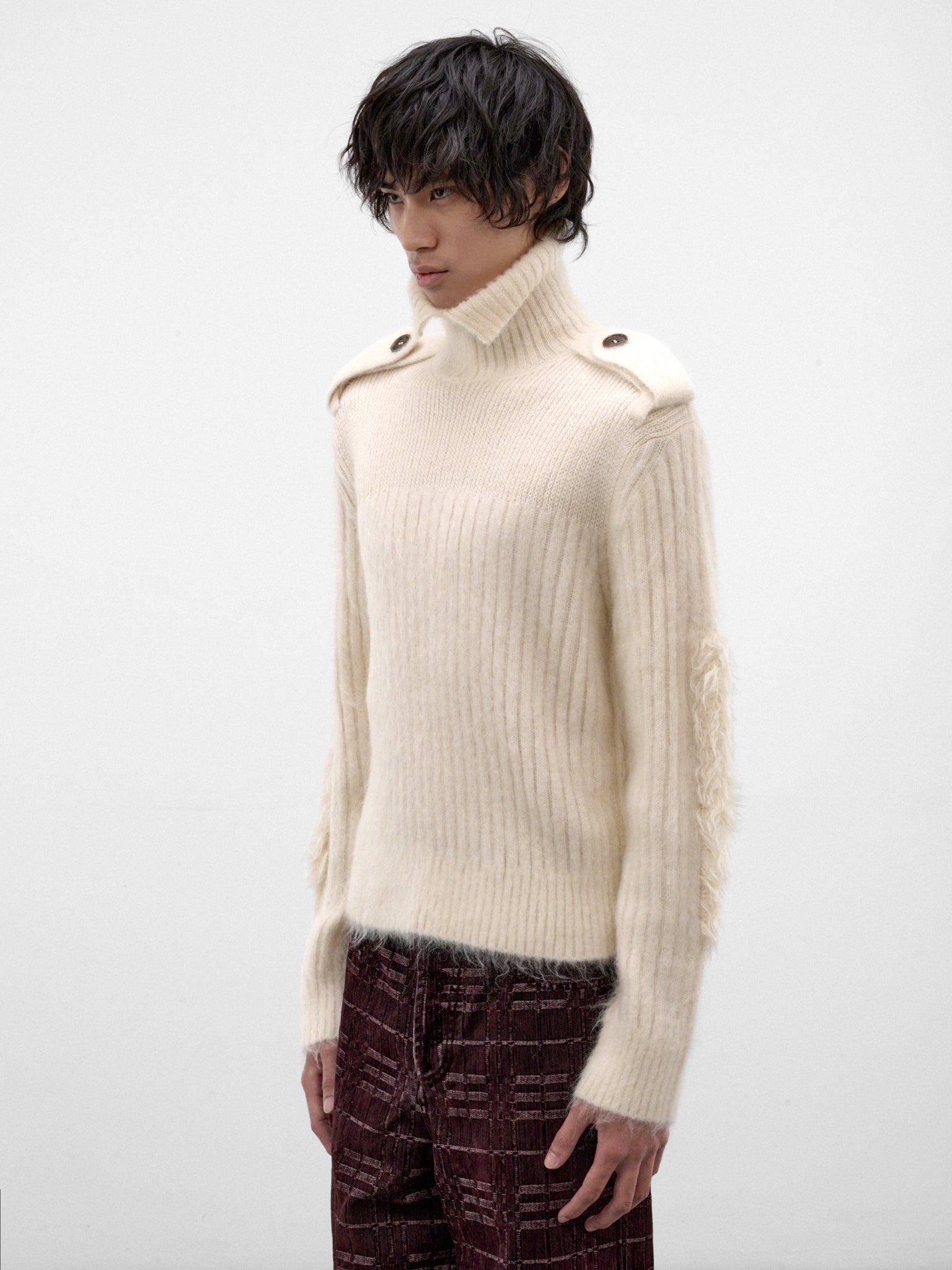 Ecru Rib-Knit Turtleneck (JESPER-A3712-ECRU)