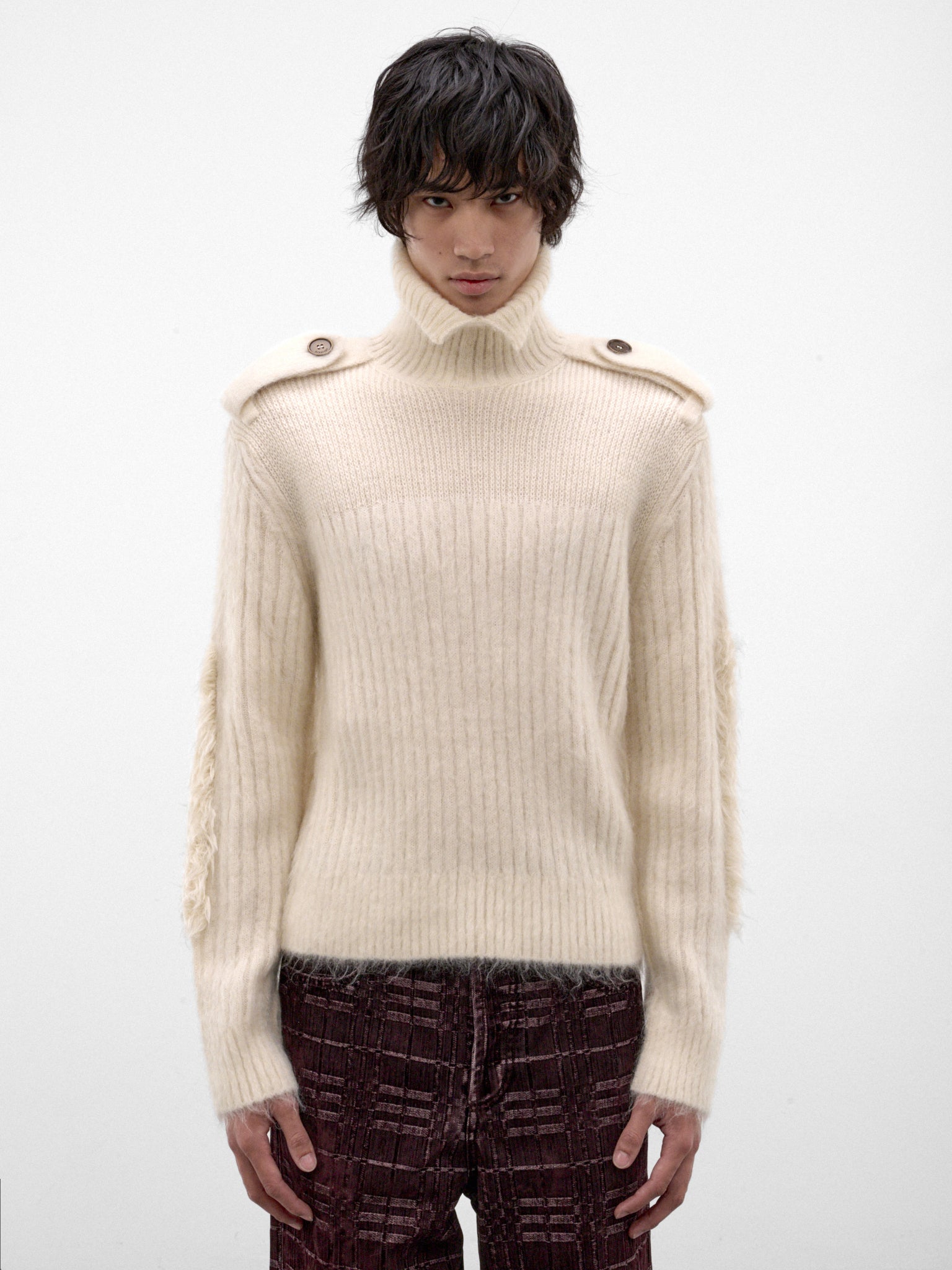 Ecru Rib-Knit Turtleneck (JESPER-A3712-ECRU)