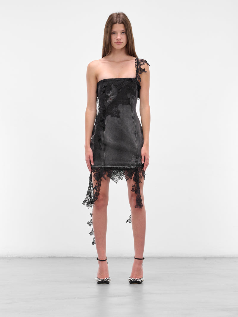 Black Denim Lace Mini Dress (JJ208A-GREY-GUNMETAL)