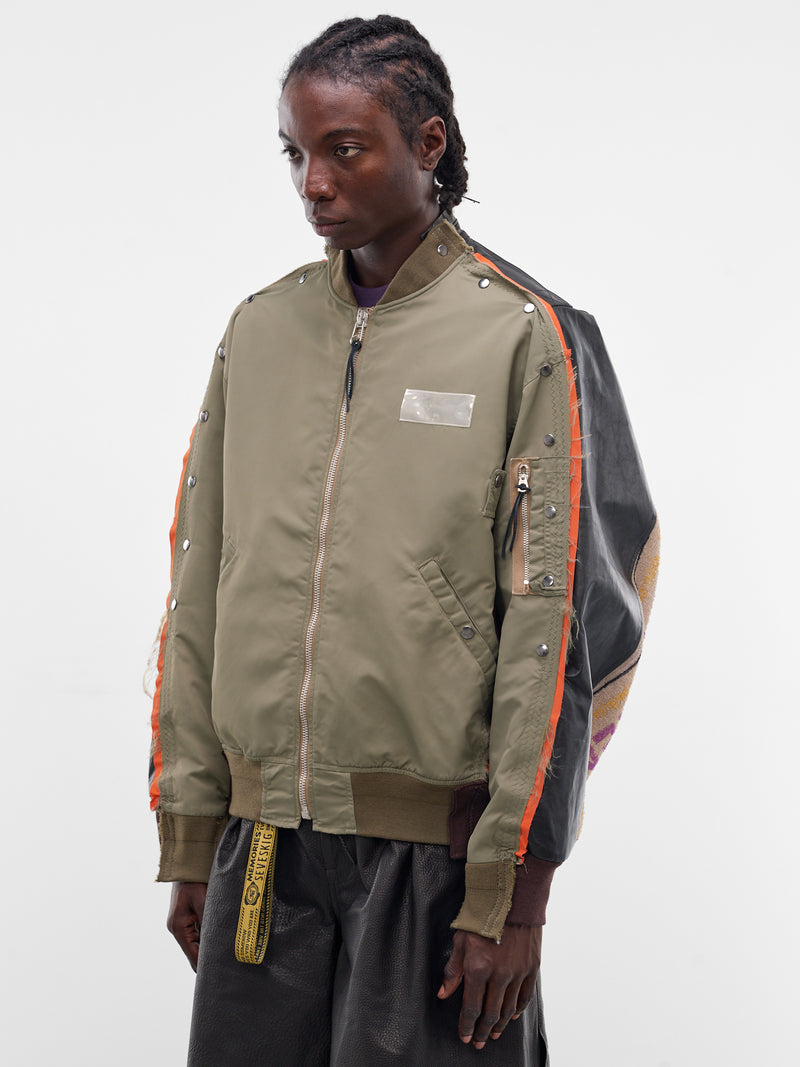 Deconstructed Combo Leather Bomber Jacket (JK-SV-NRS-1005-KHAKI)