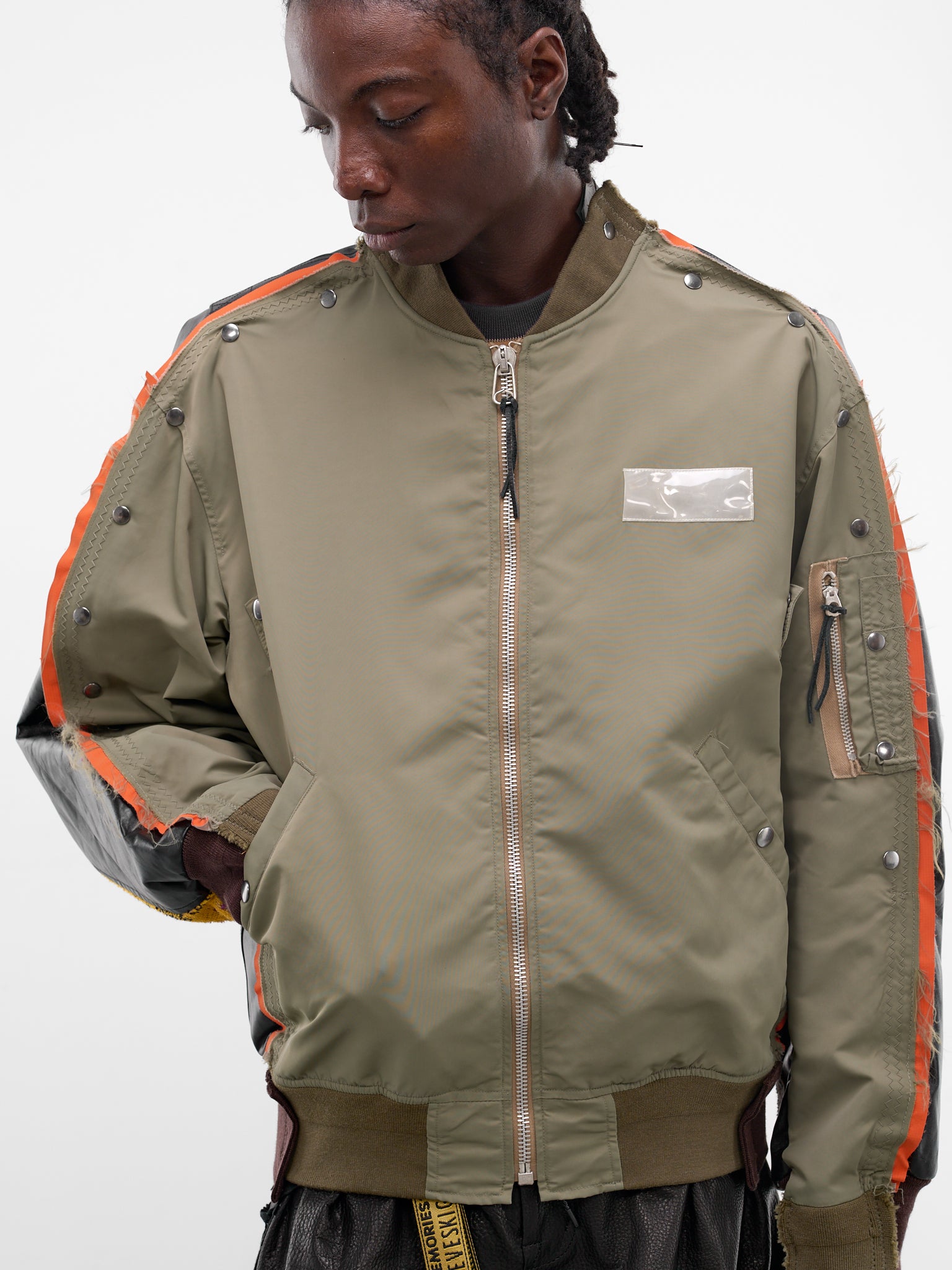 Deconstructed Combo Leather Bomber Jacket (JK-SV-NRS-1005-KHAKI)