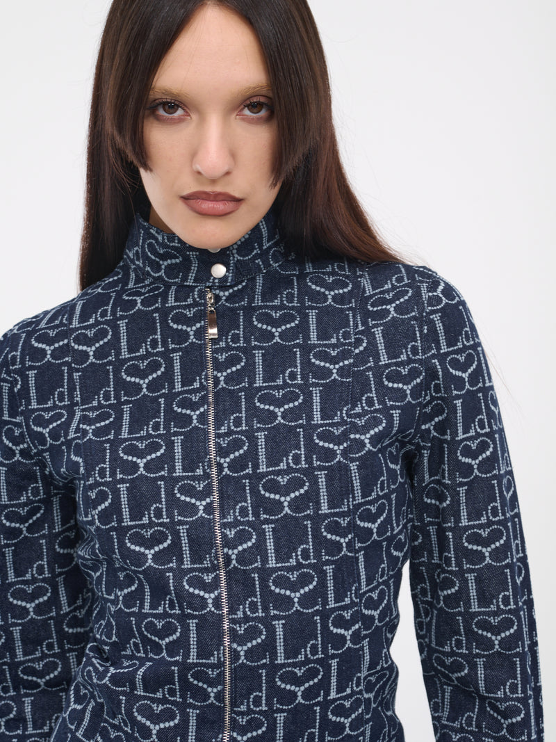 Blue Denim Monogram Track Jacket (JK001UDEN002-INDIGO-MONOGRAM)