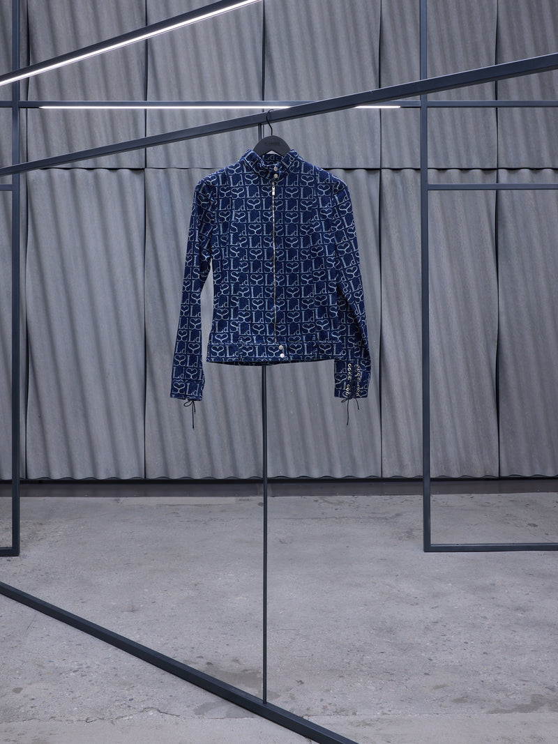 Blue Denim Monogram Track Jacket (JK001UDEN002-INDIGO-MONOGRAM)