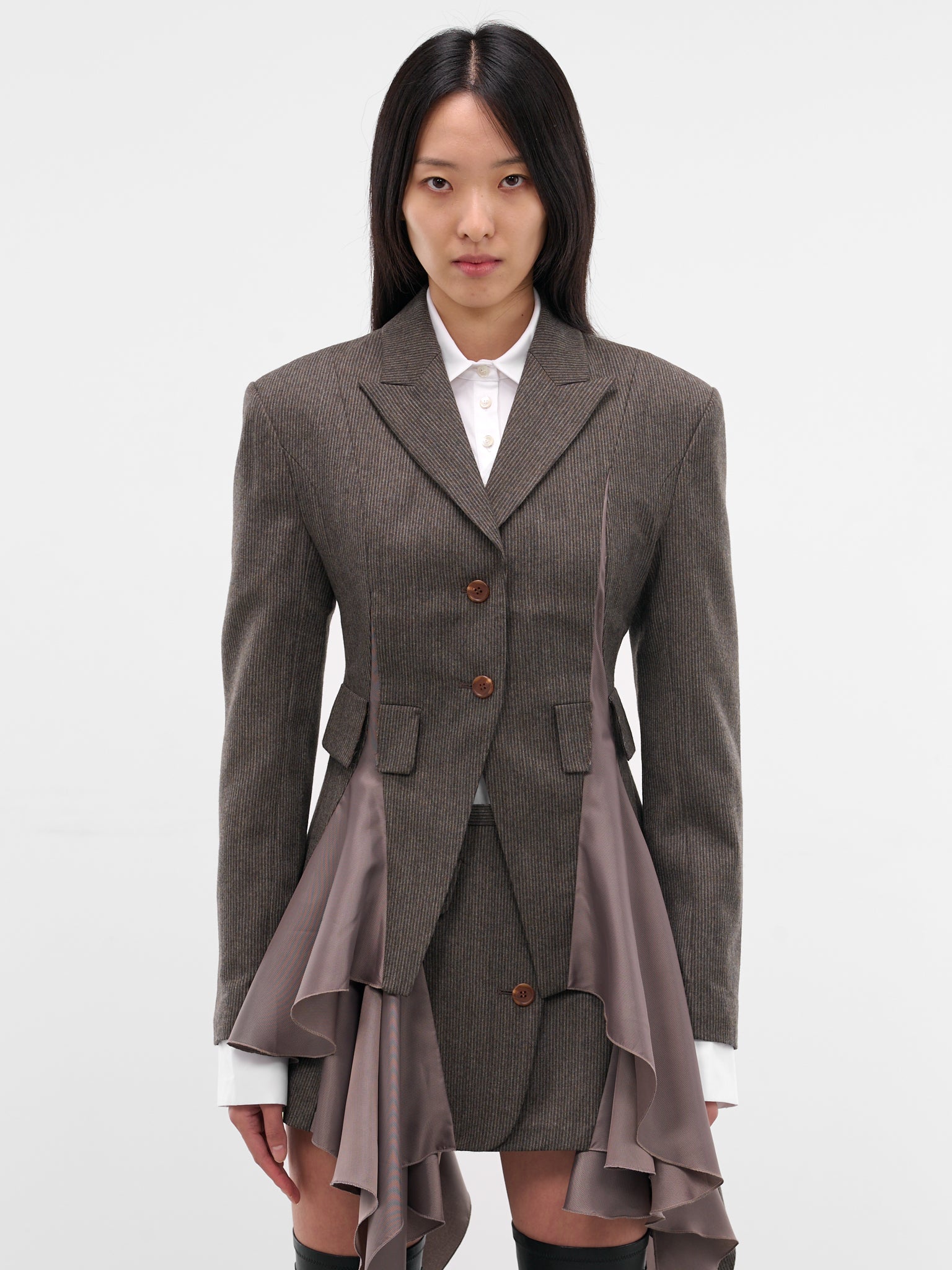 Brown Striped Flared Lining Blazer (JK02-GRAY)