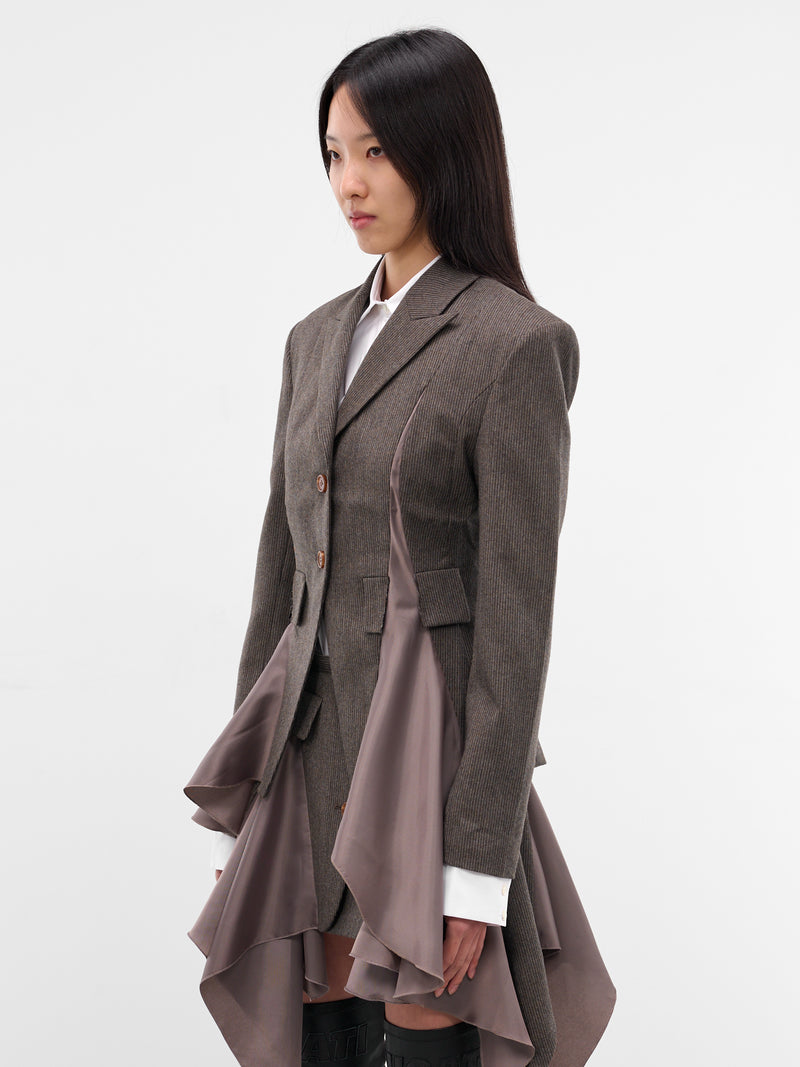 Brown Striped Flared Lining Blazer (JK02-GRAY)