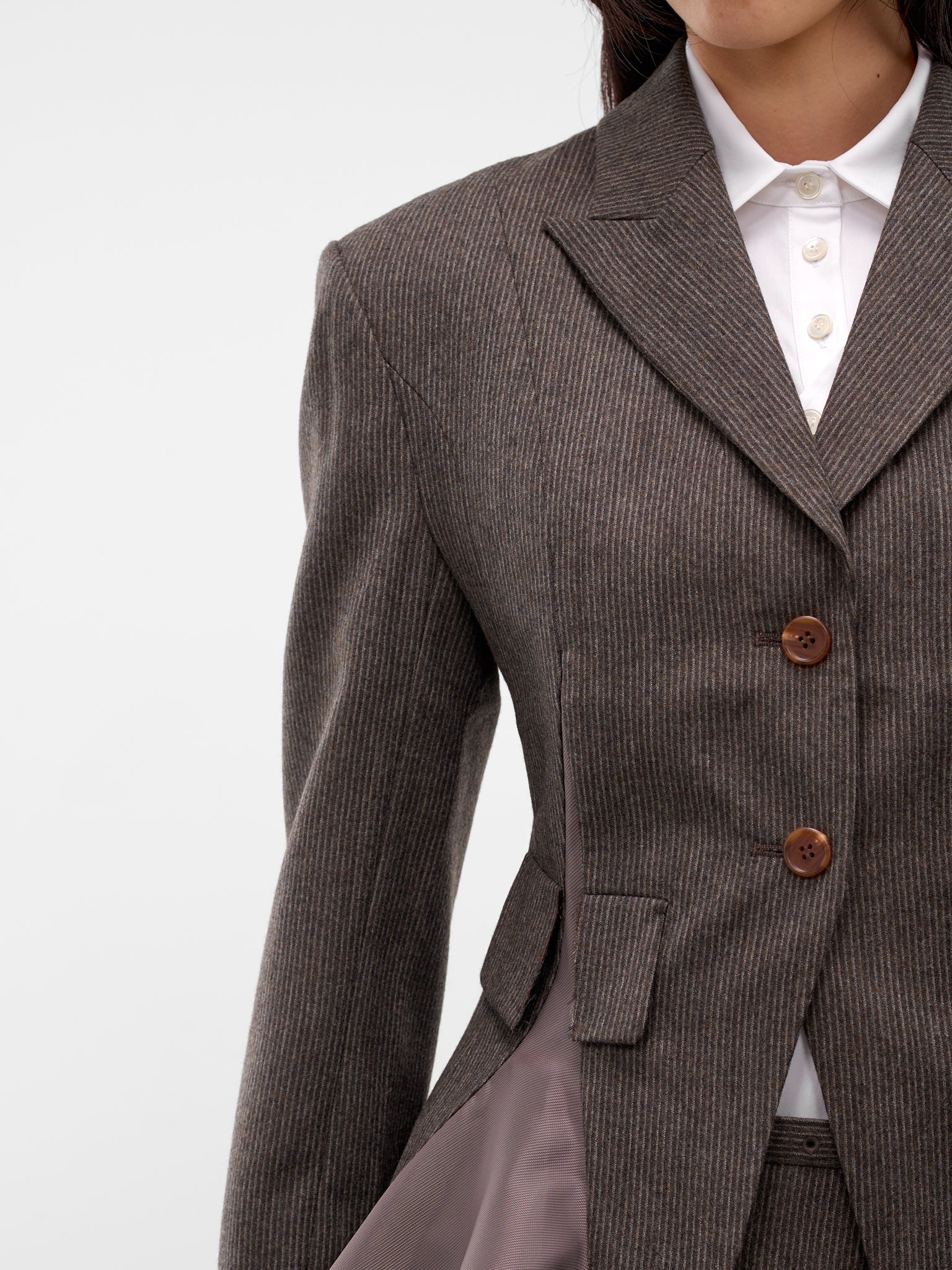 Brown Striped Flared Lining Blazer (JK02-GRAY)