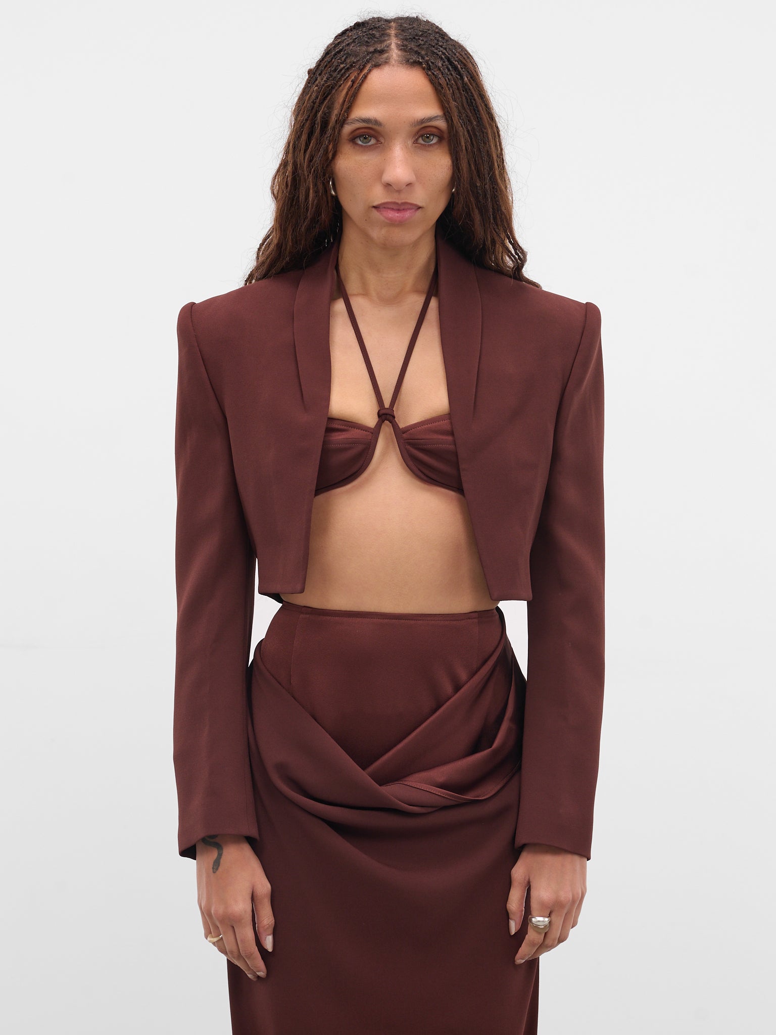 Burgundy Cropped Tailored Blazer (JK03T1BR450-REDDISH-BROWN)