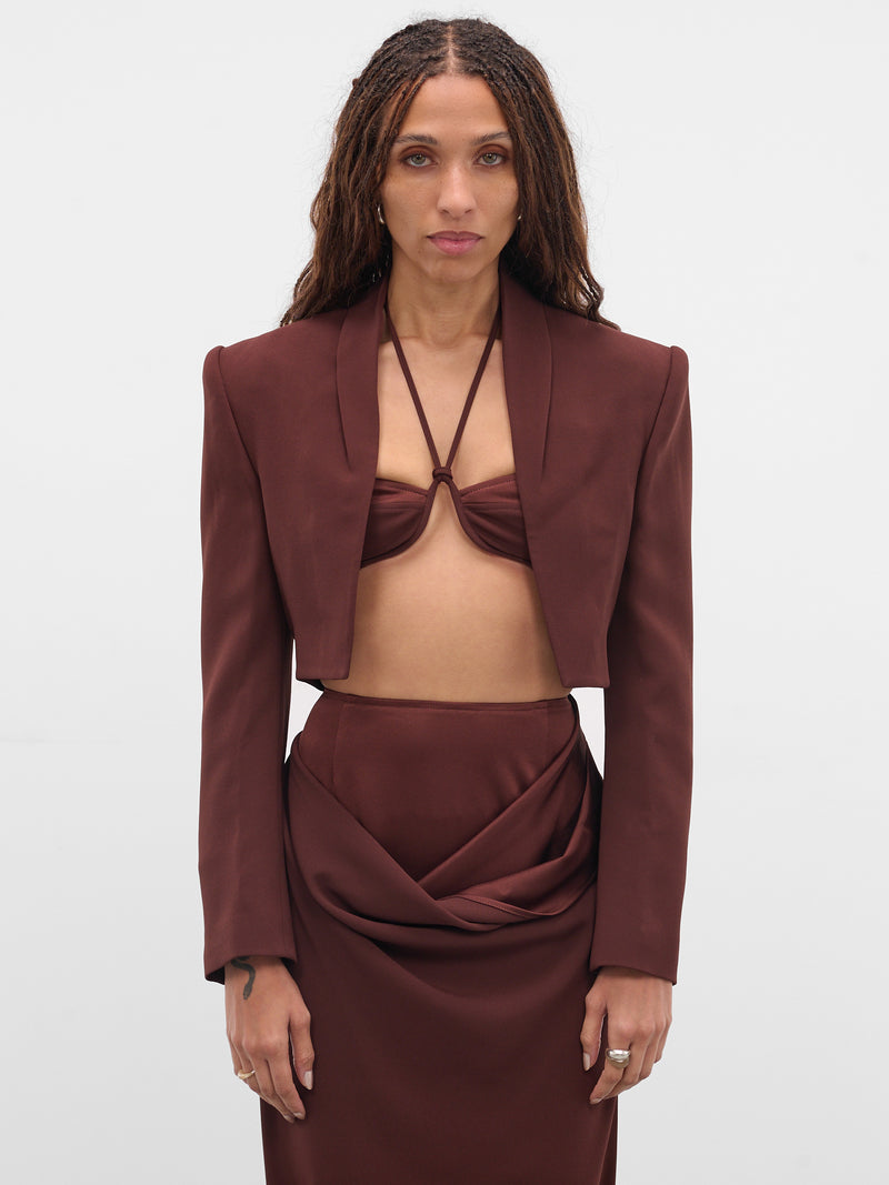 Burgundy Cropped Tailored Blazer (JK03T1BR450-REDDISH-BROWN)