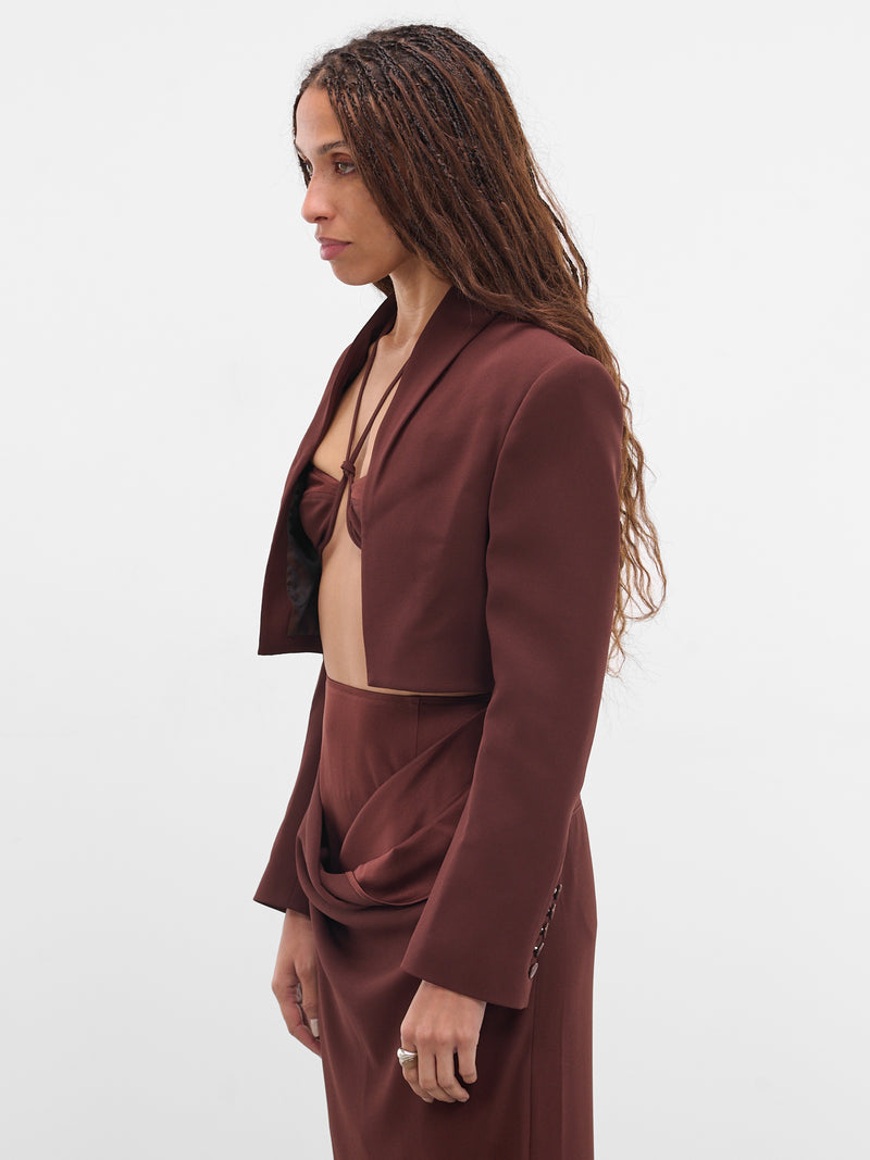 Burgundy Cropped Tailored Blazer (JK03T1BR450-REDDISH-BROWN)