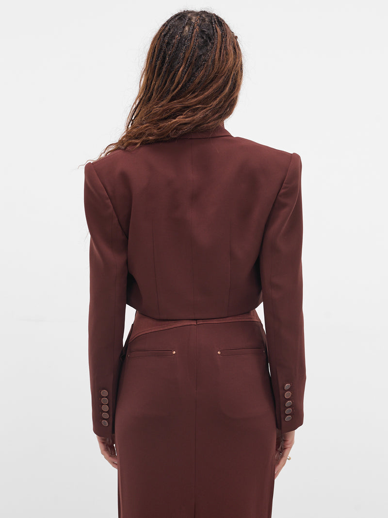Burgundy Cropped Tailored Blazer (JK03T1BR450-REDDISH-BROWN)