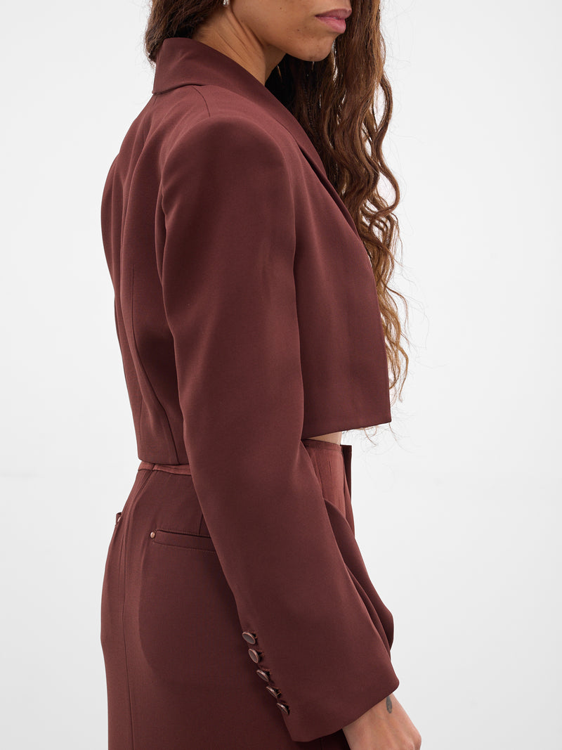 Burgundy Cropped Tailored Blazer (JK03T1BR450-REDDISH-BROWN)