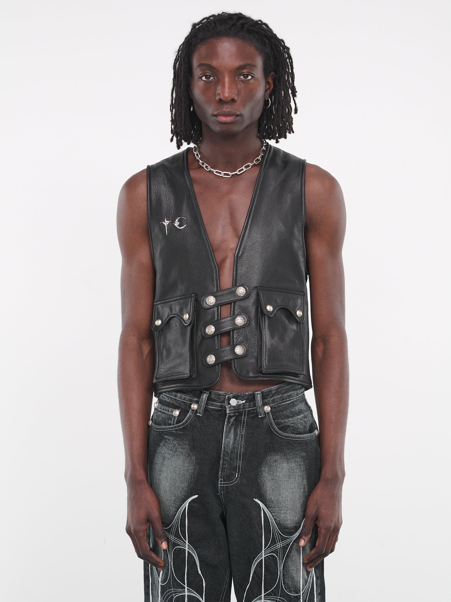 Goat Skin Leather Vest JK0503 BLACK