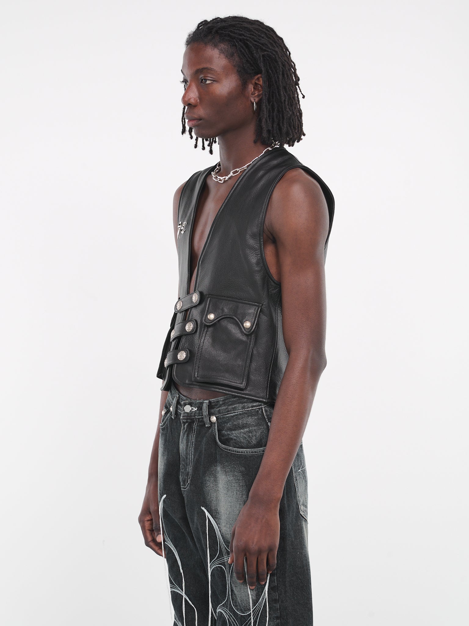 Goat Skin Leather Vest (JK0503-BLACK)