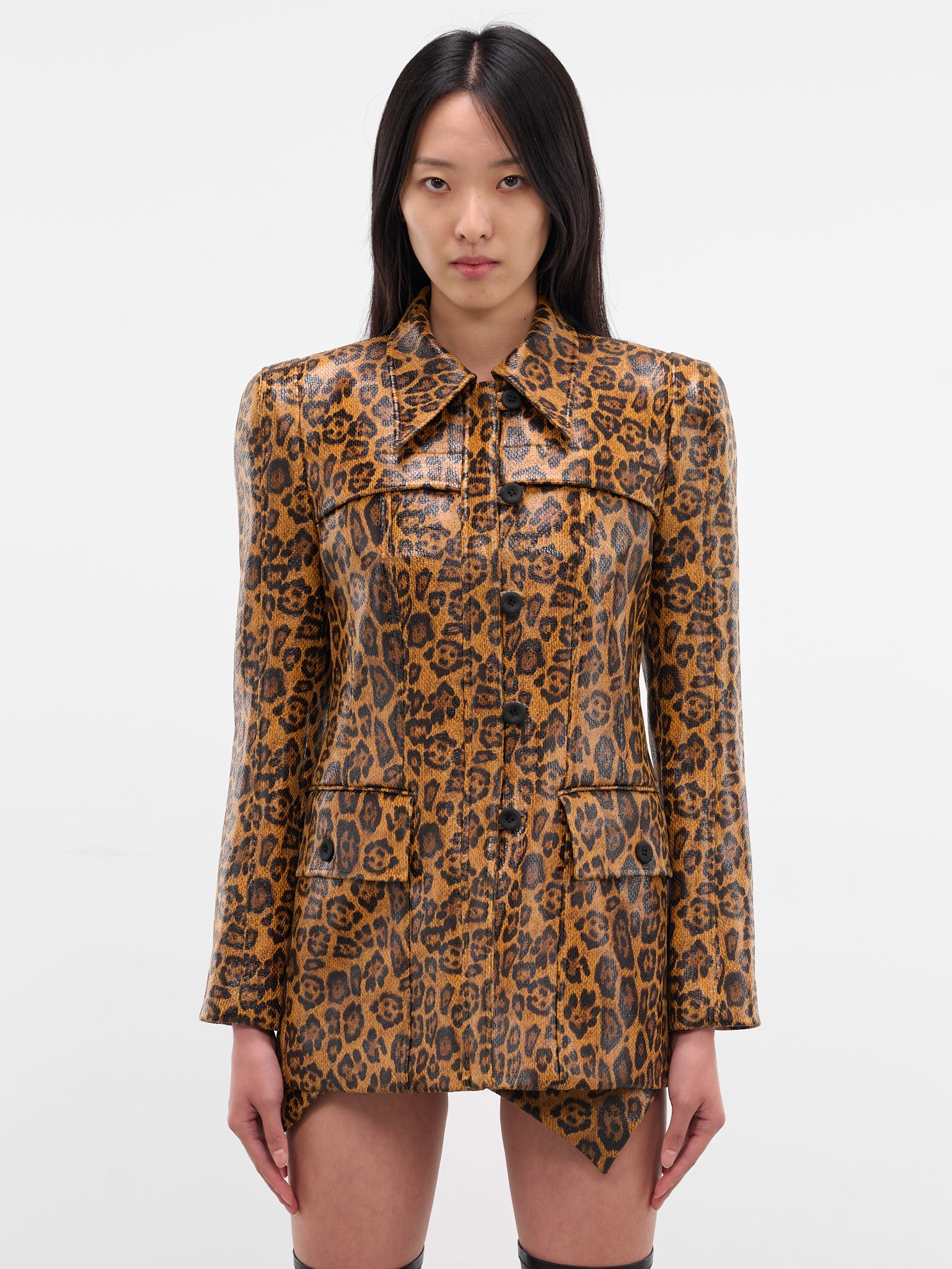Leopard Print Coated Jacket (JK06-BROWN)