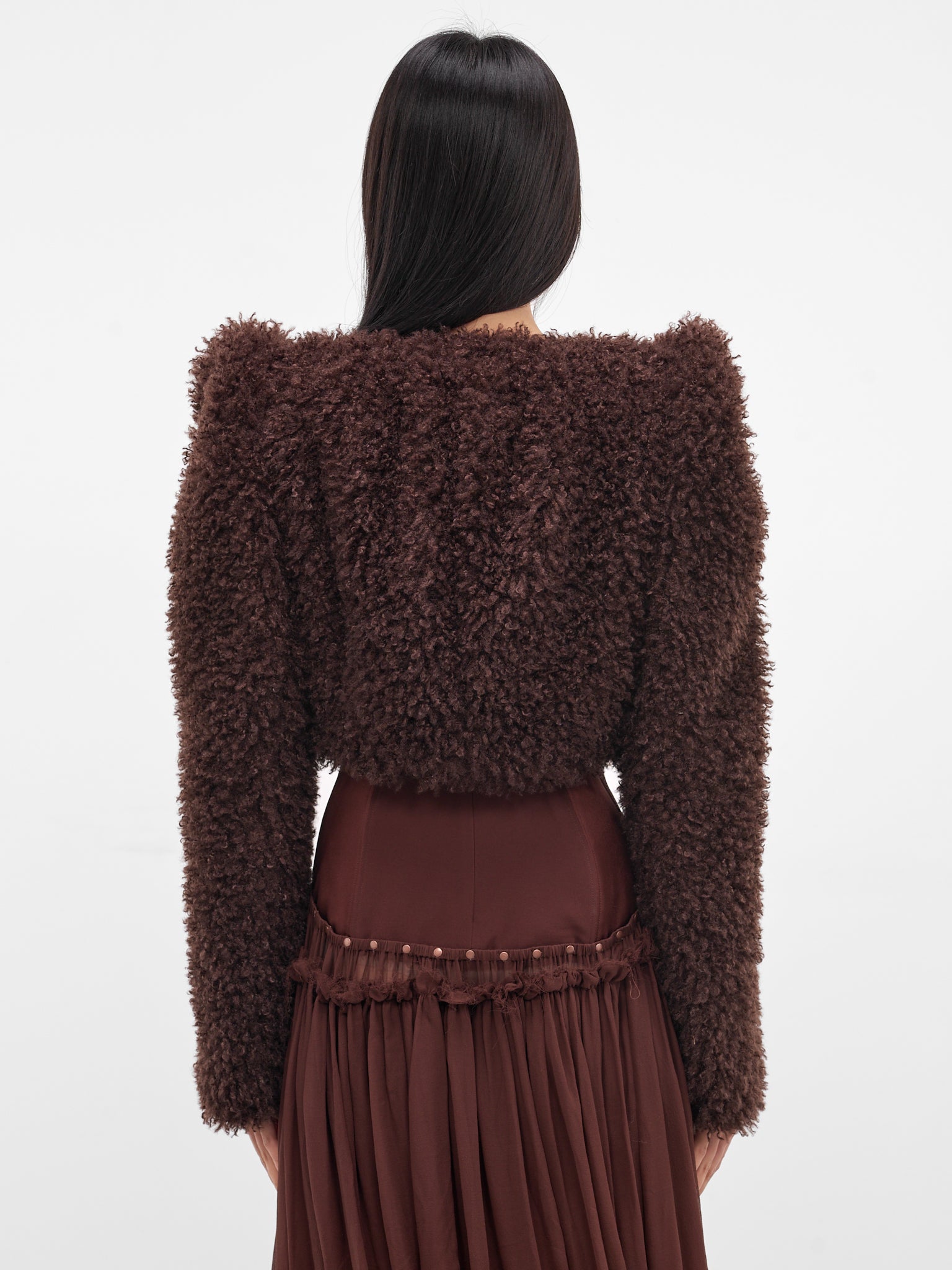 Teddy Pointed Shoulders Cropped Jacket (JK13P1BR440-COFFEE)