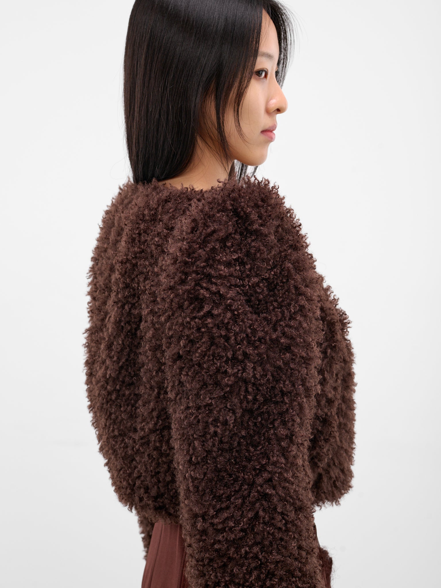 Teddy Pointed Shoulders Cropped Jacket (JK13P1BR440-COFFEE)