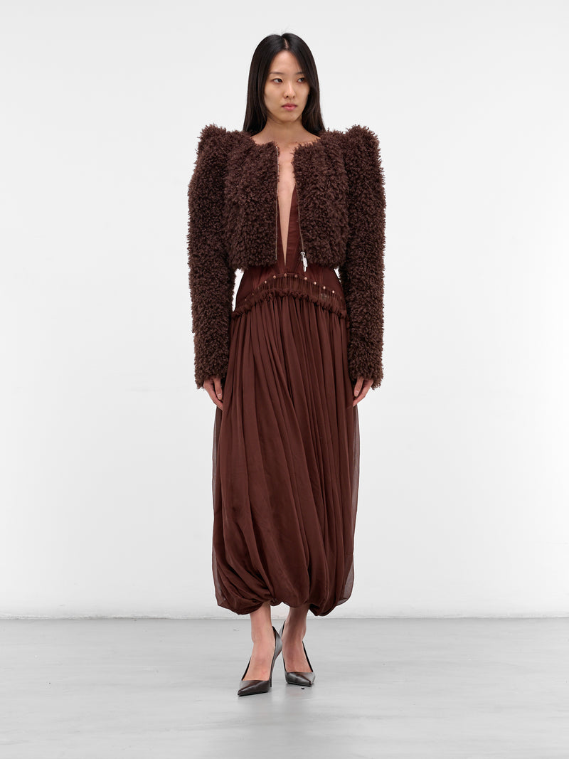 Teddy Pointed Shoulders Cropped Jacket (JK13P1BR440-COFFEE)