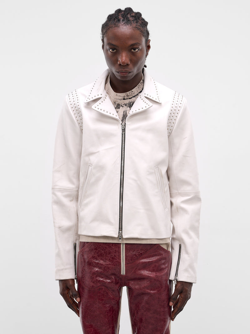 White Leather Outlaw Studded Jacket (JKT02-WHITE)