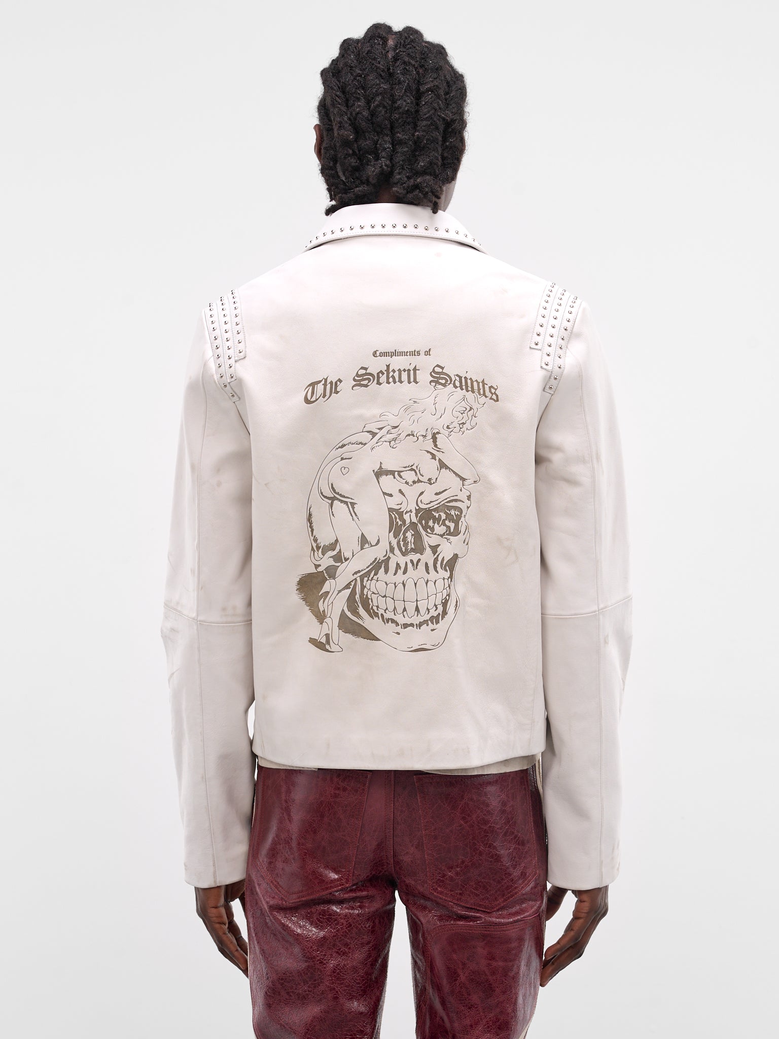 White Leather Outlaw Studded Jacket (JKT02-WHITE)