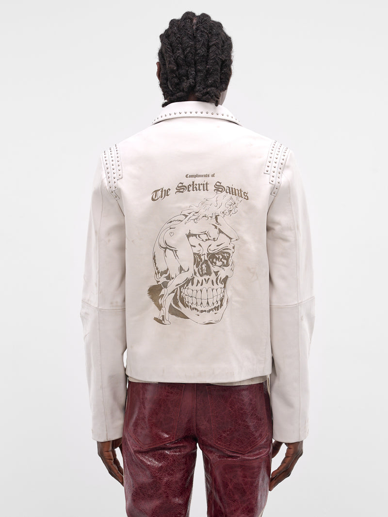 White Leather Outlaw Studded Jacket (JKT02-WHITE)