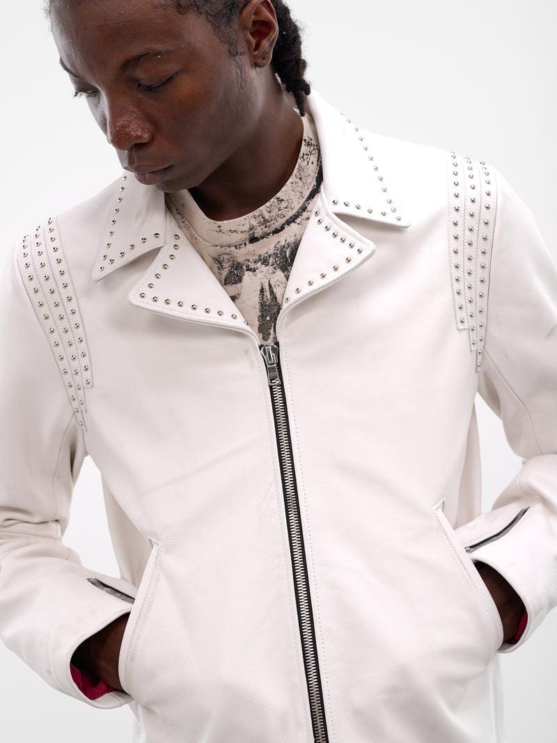 White Leather Outlaw Studded Jacket (JKT02-WHITE)
