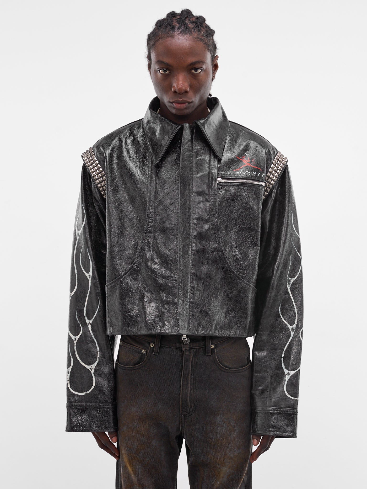 Hand-Painted Leather Teen Angel Jacket (JKT03-BLK-RED)