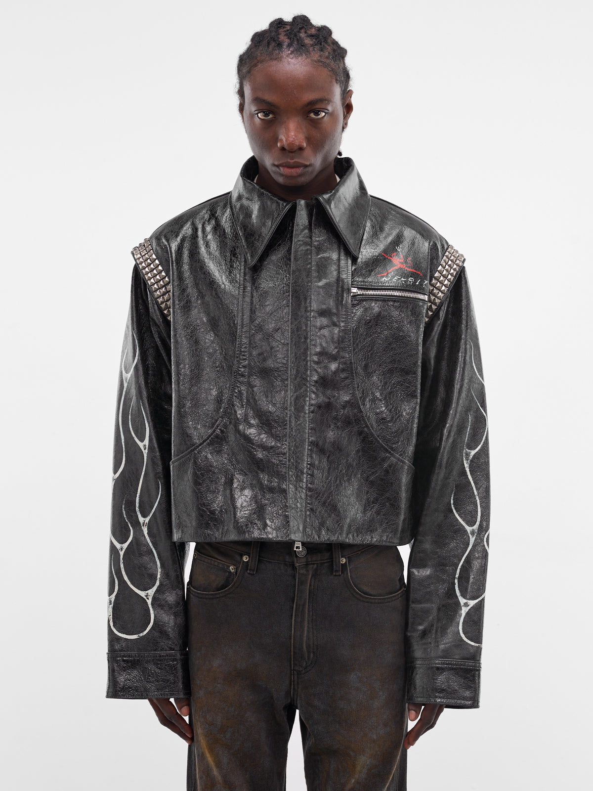 Hand-Painted Leather Teen Angel Jacket (JKT03-BLK-RED)