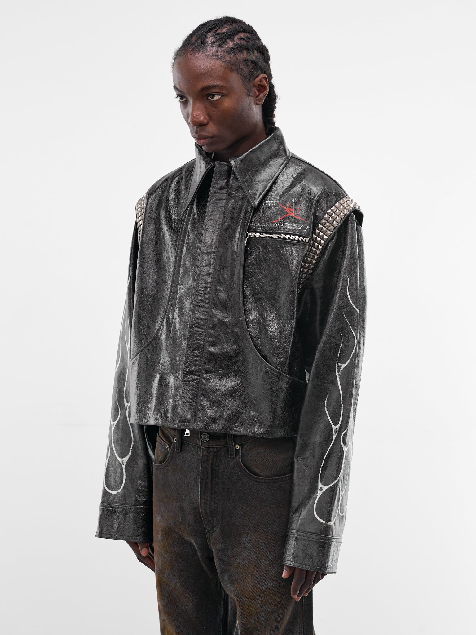 Hand-Painted Leather Teen Angel Jacket (JKT03-BLK-RED)