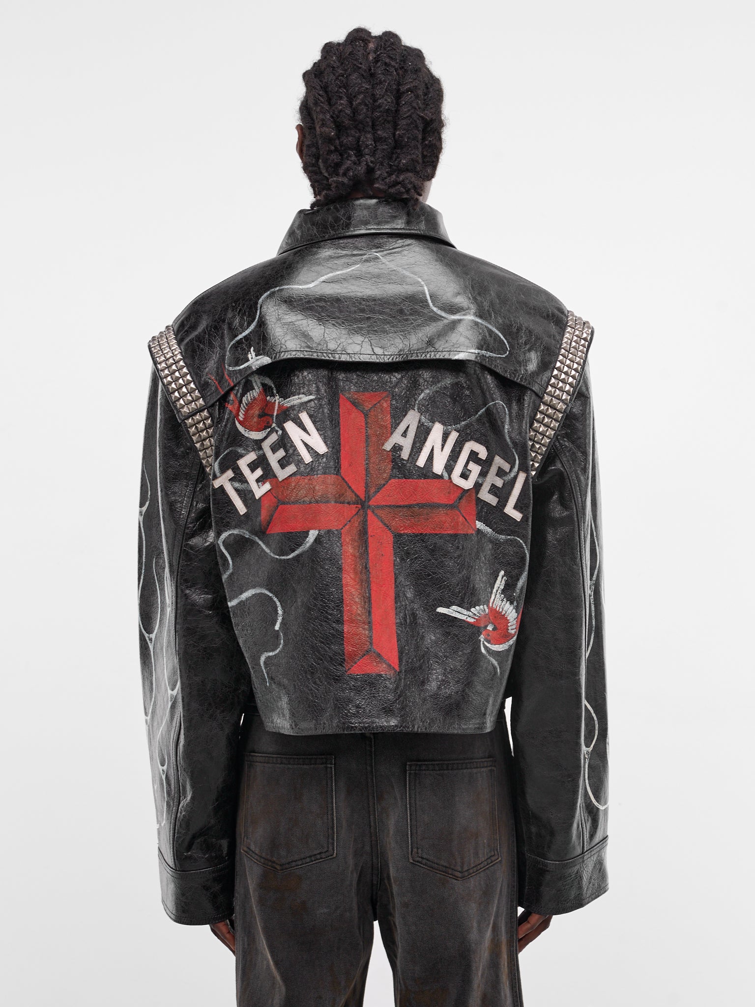 Hand-Painted Leather Teen Angel Jacket (JKT03-BLK-RED)