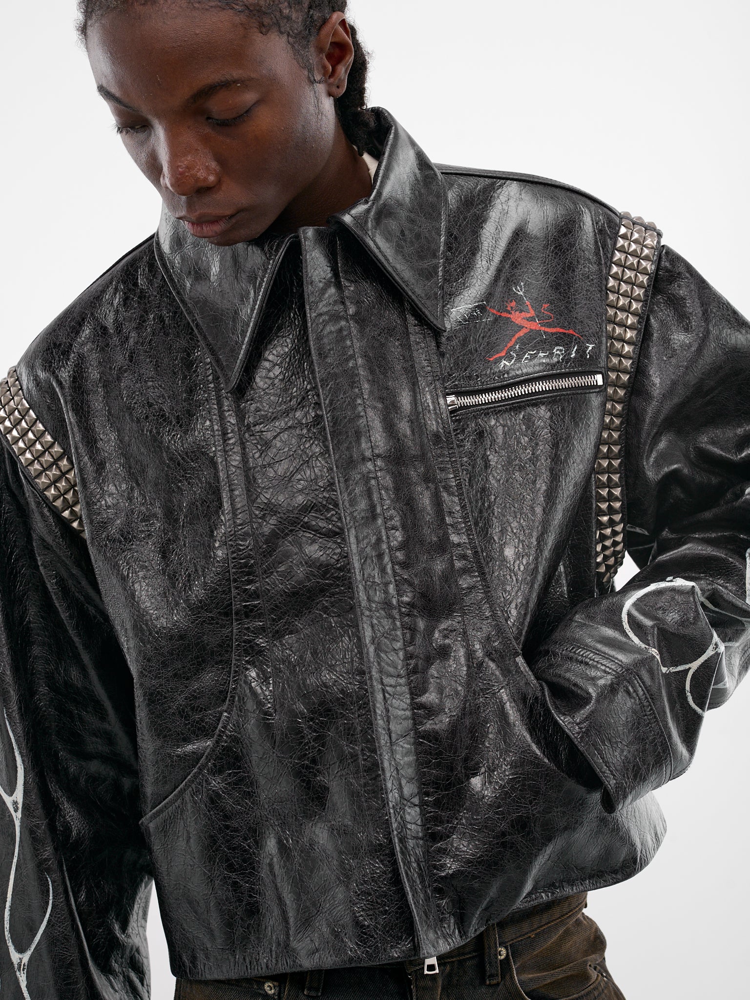 Hand-Painted Leather Teen Angel Jacket (JKT03-BLK-RED)