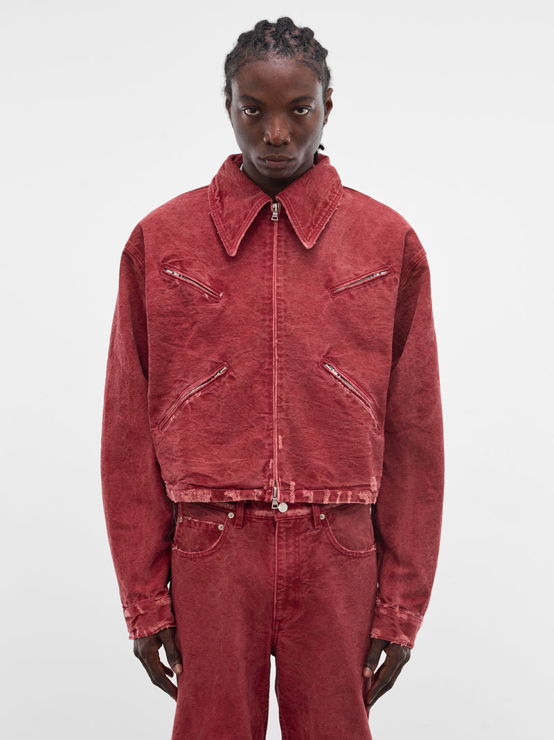 Red Distressed X Denim Jacket (JKT04-RED)