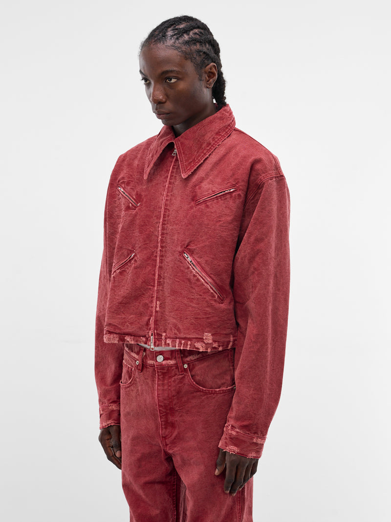 Red Distressed X Denim Jacket (JKT04-RED)
