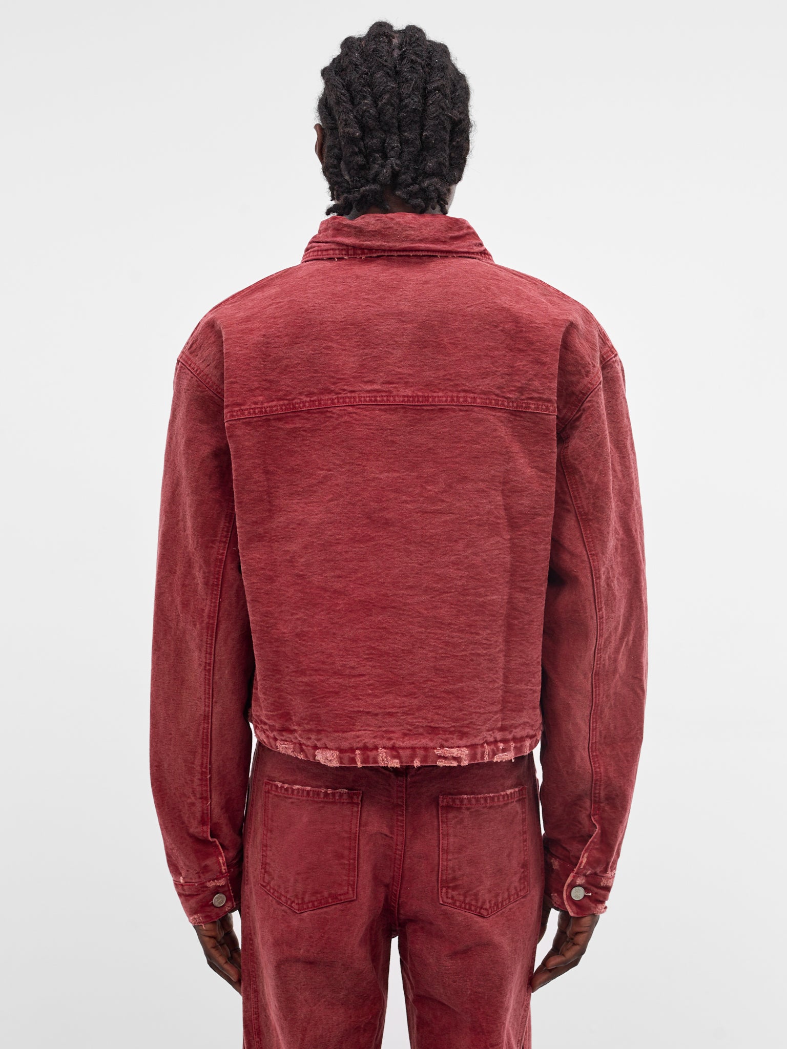 Red Distressed X Denim Jacket (JKT04-RED)