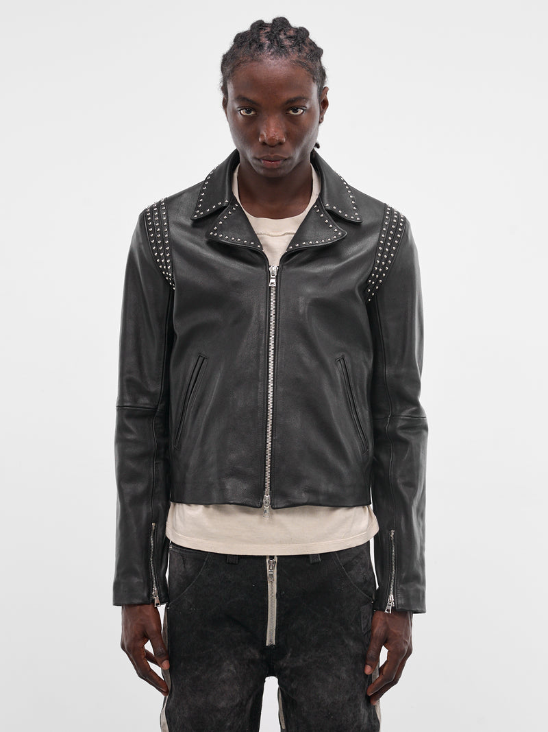 Black Leather Studded Slim Jacket (JKT09-BLACK)