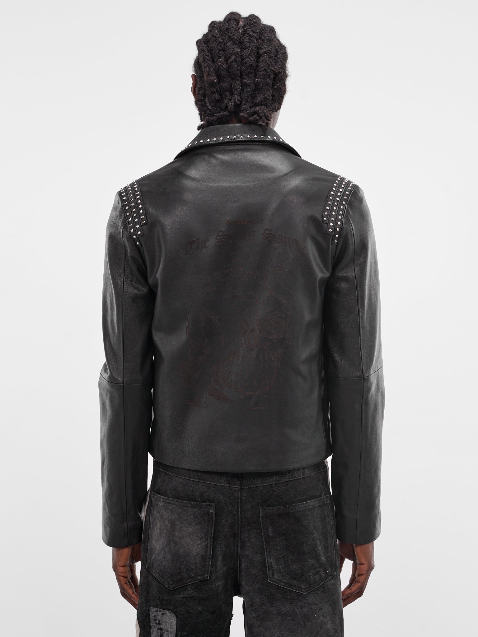 Black Leather Studded Slim Jacket (JKT09-BLACK)