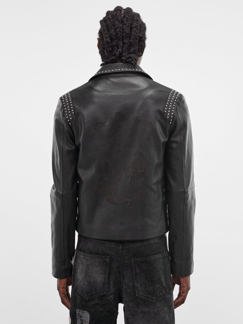 Black Leather Studded Slim Jacket (JKT09-BLACK)