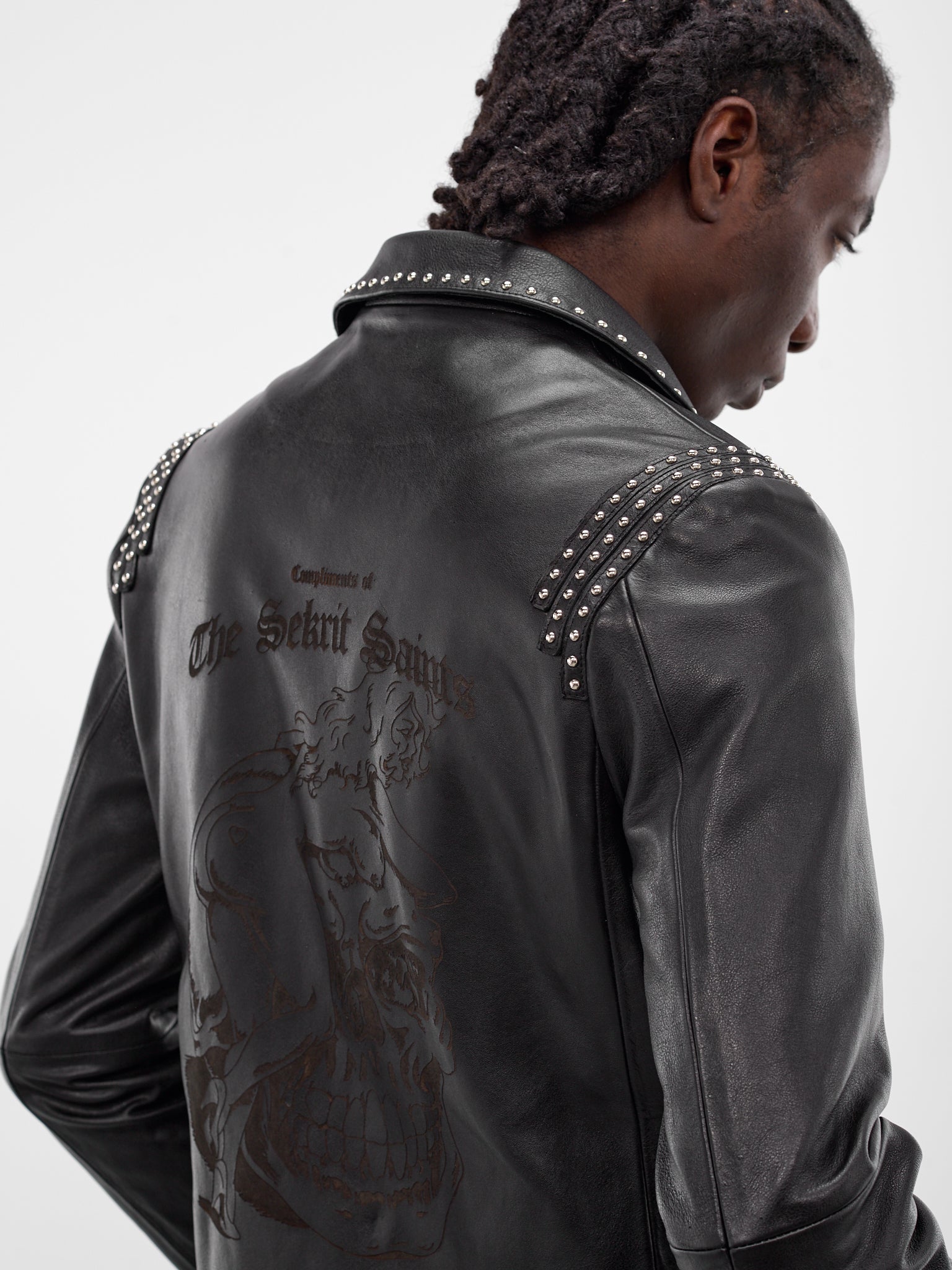 Black Leather Studded Slim Jacket (JKT09-BLACK)