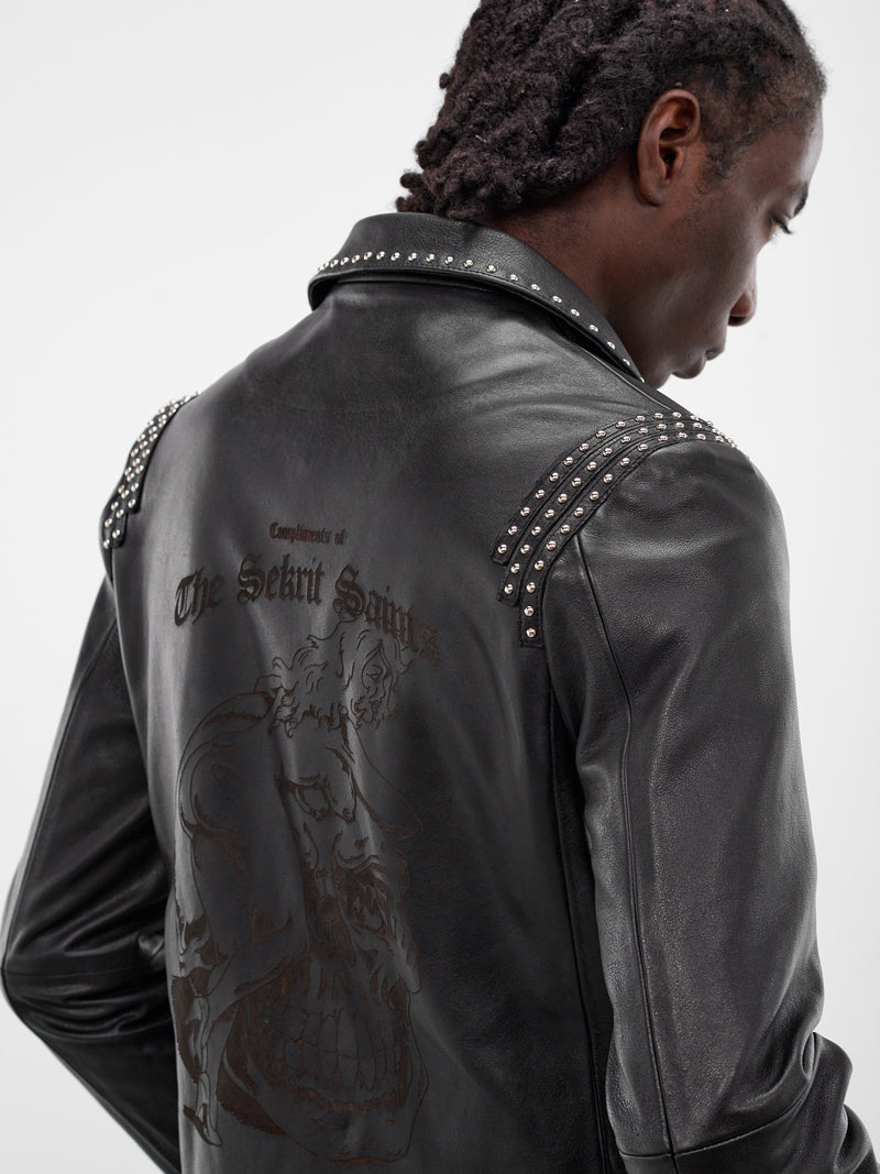 Black Leather Studded Slim Jacket (JKT09-BLACK)