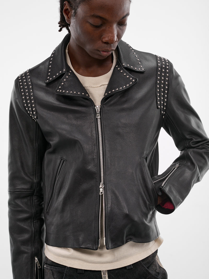 Black Leather Studded Slim Jacket (JKT09-BLACK)