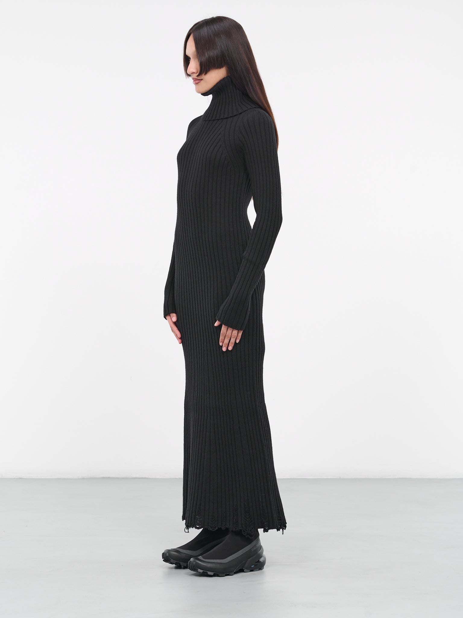 long black sweater dress Distressed Rib Knit Dress (JL-N020-051-BLACK)