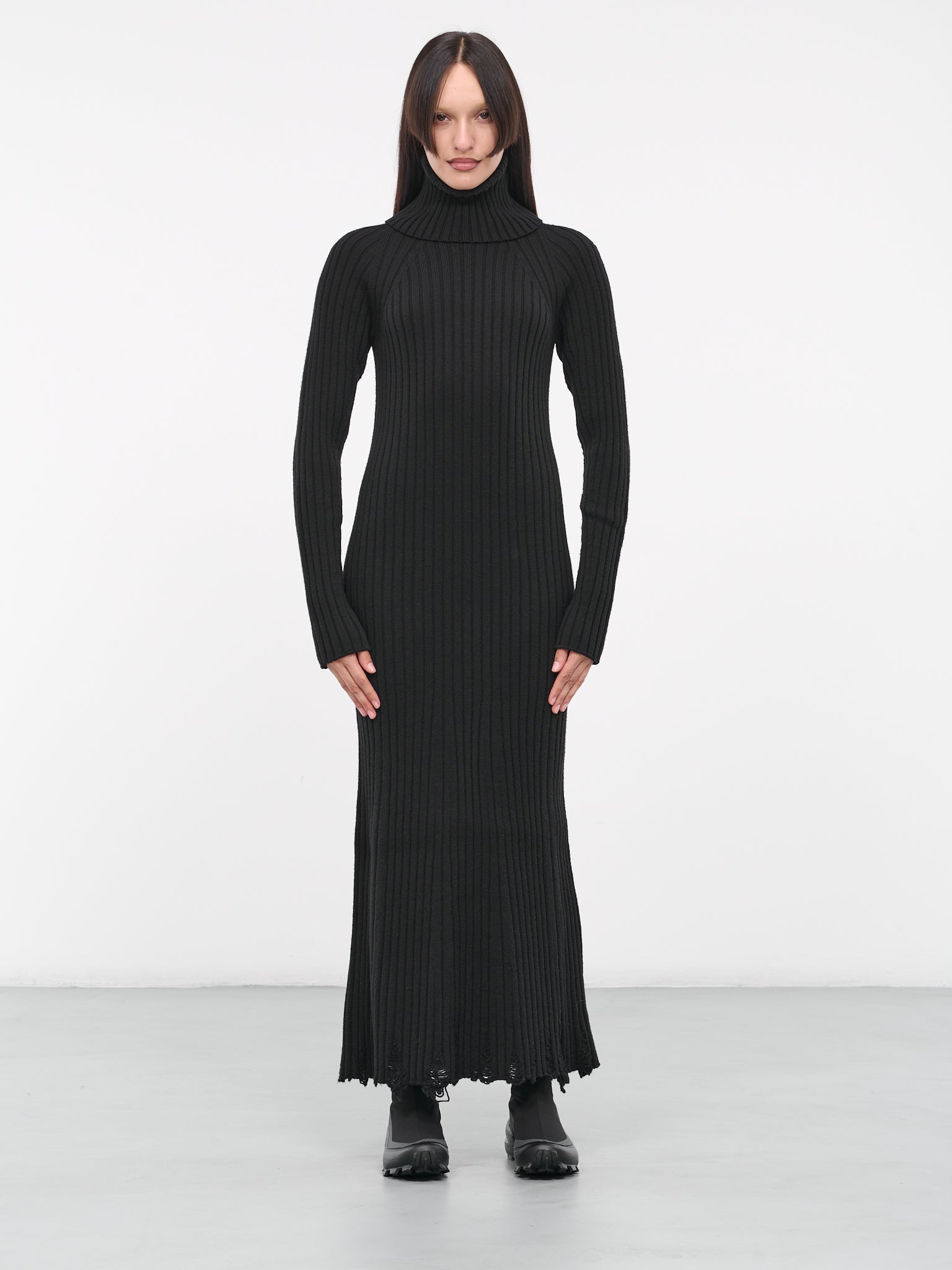Distressed Rib Knit Dress (JL-N020-051-BLACK)