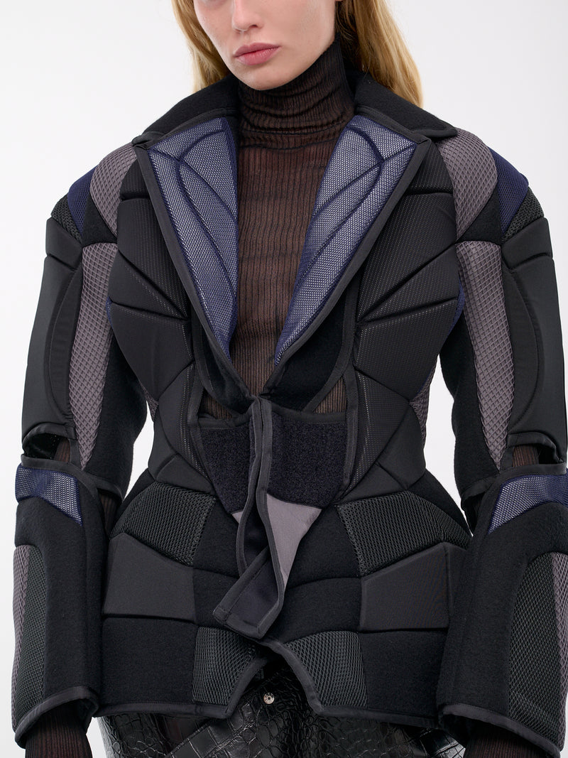 Black Technical Patchwork Padded Blazer (JN-J011-051-BLACK-GREY)