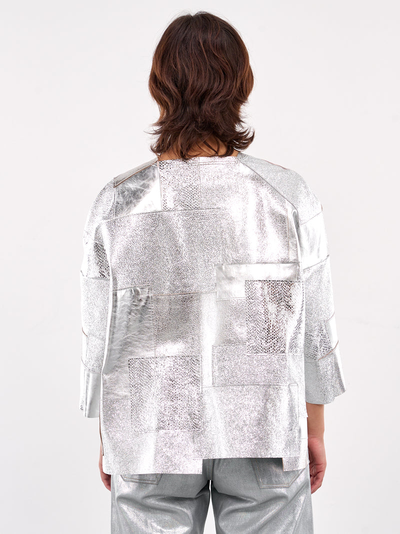 Leather Patchwork Reflective Jacket (JO-J007-SILVER)