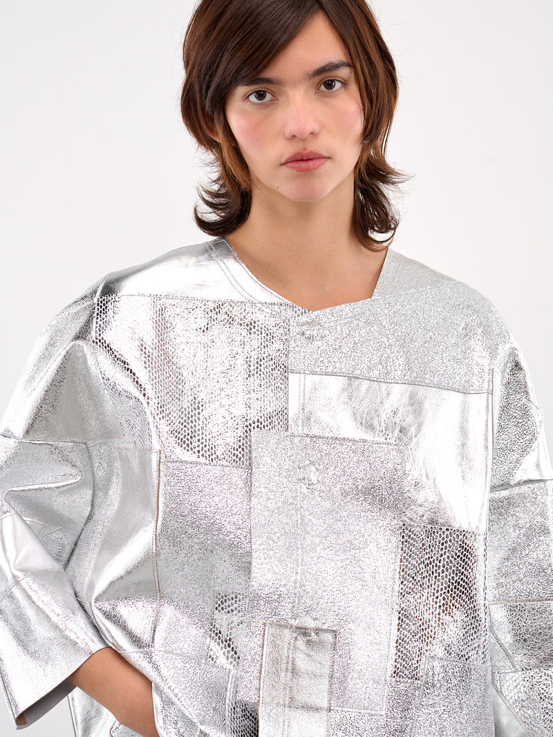 Leather Patchwork Reflective Jacket (JO-J007-SILVER)