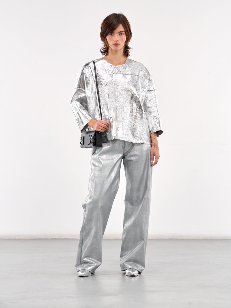 Leather Patchwork Reflective Jacket (JO-J007-SILVER)