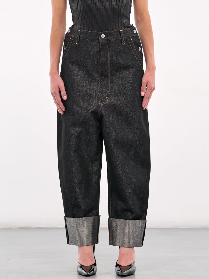 Wide Leg Denim Jeans (JO-P018-BLACK-SILVER)