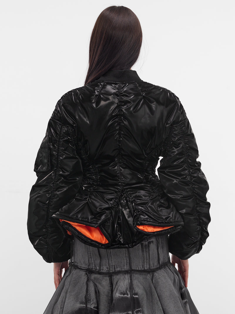 Black Ruched Bomber Puffer Jacket (JP-J004-W25-BLACK)